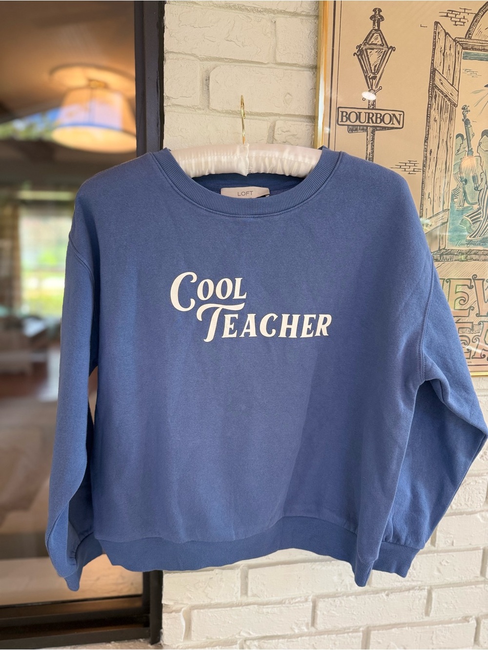 LOFT Cool Teacher Periwinkle Blue Graphic Crewneck Sweatshirt M